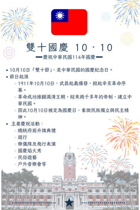 祝中華民國國慶日快樂 10.10圖片